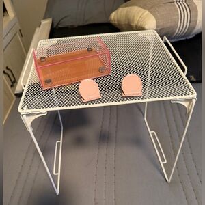 Locker organizer White Metal Mesh Table with Pink Accessories